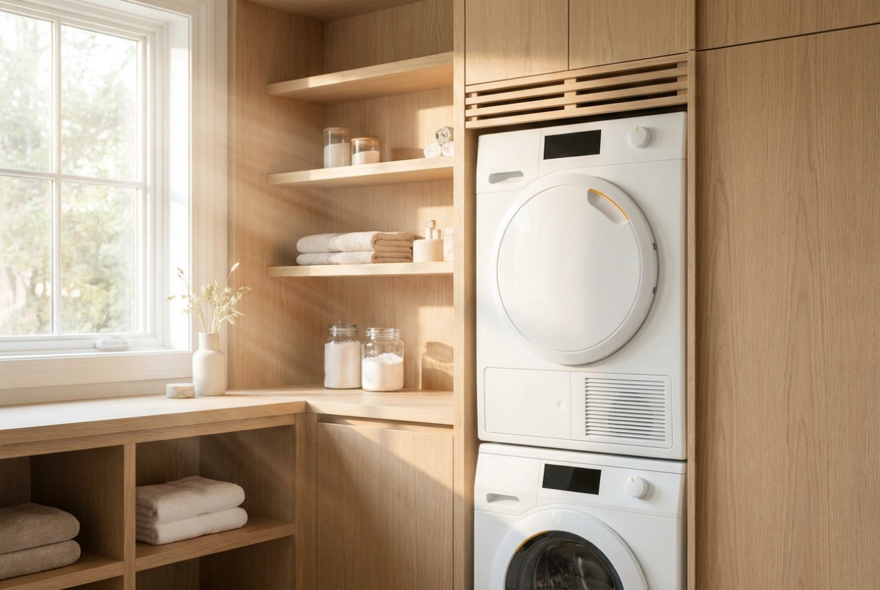 Como instalar lavadora e secadora em coluna no armário sem superaquecer