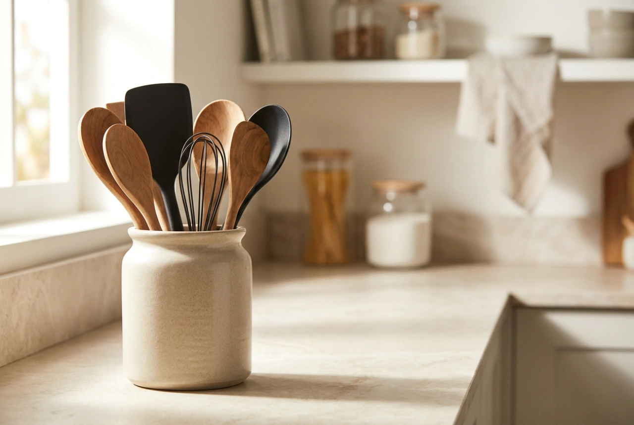 Como organizar utensílios de cozinha em um único recipiente