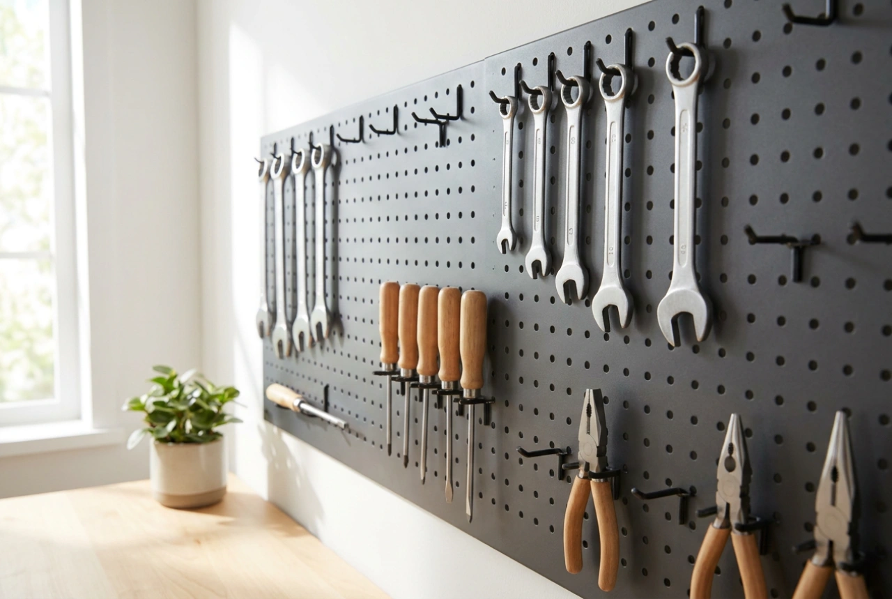 Como organizar um painel de ferramentas de parede em uma garagem pequena