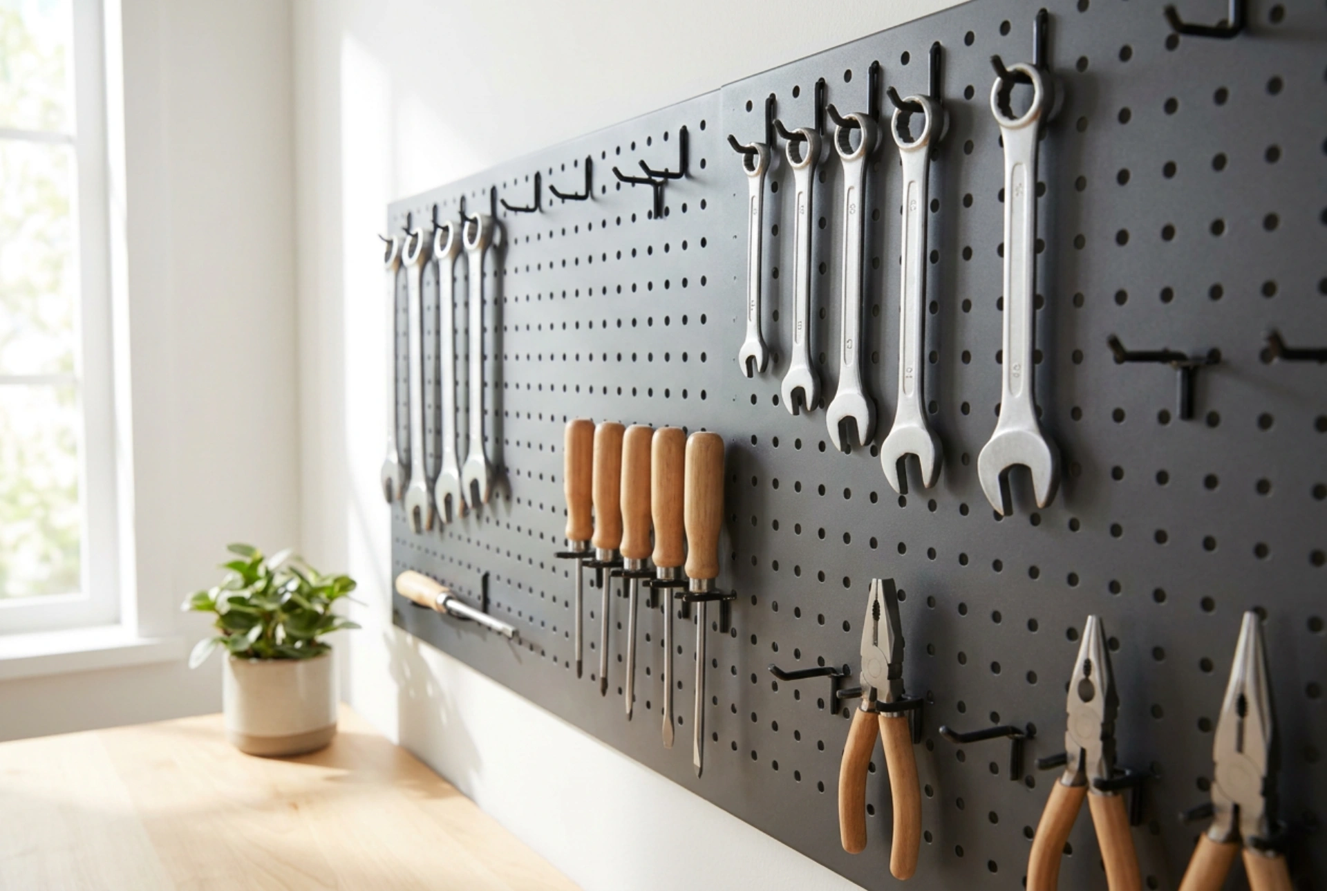 Como organizar um painel de ferramentas de parede em uma garagem pequena