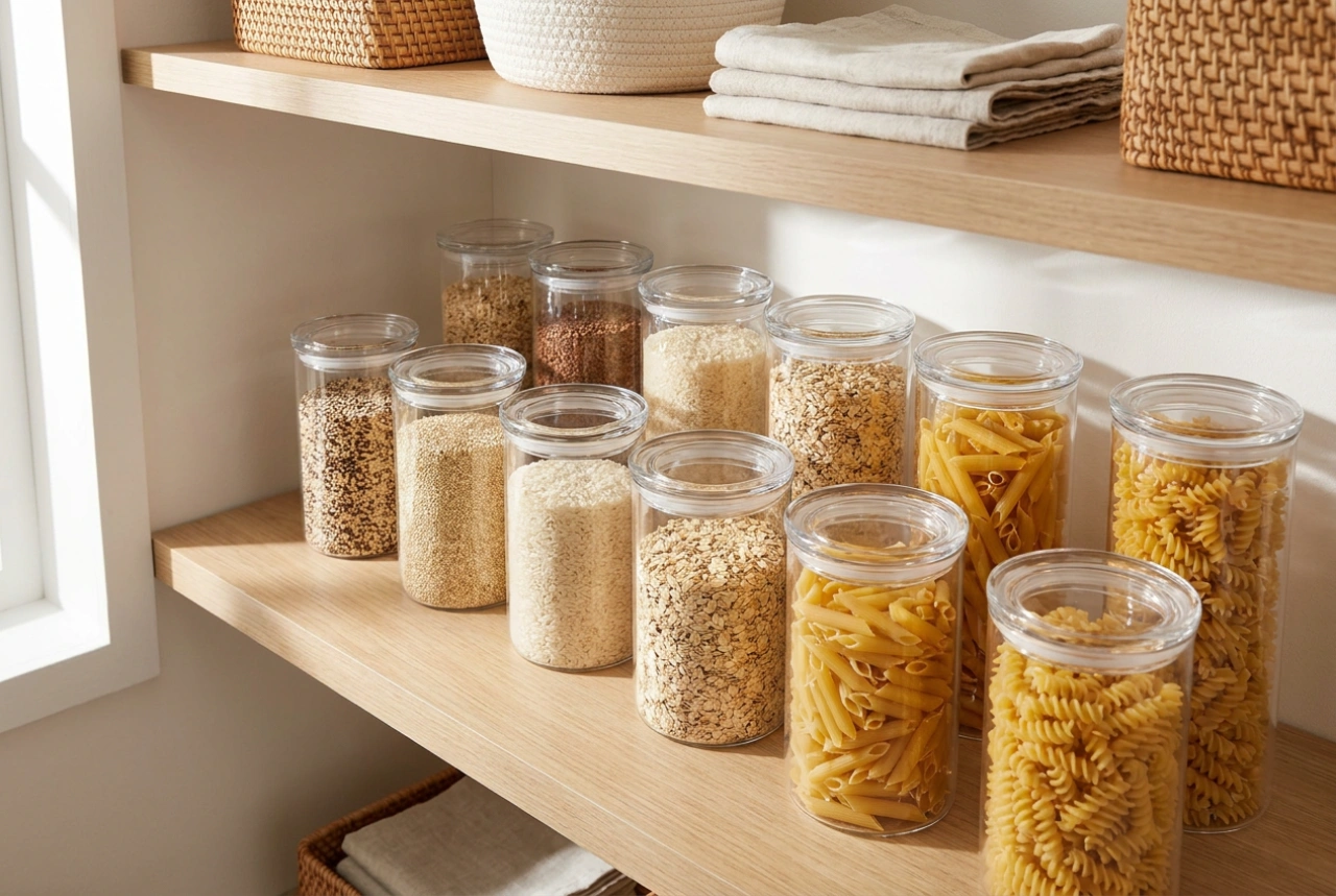 Como os recipientes de vidro organizam a cozinha