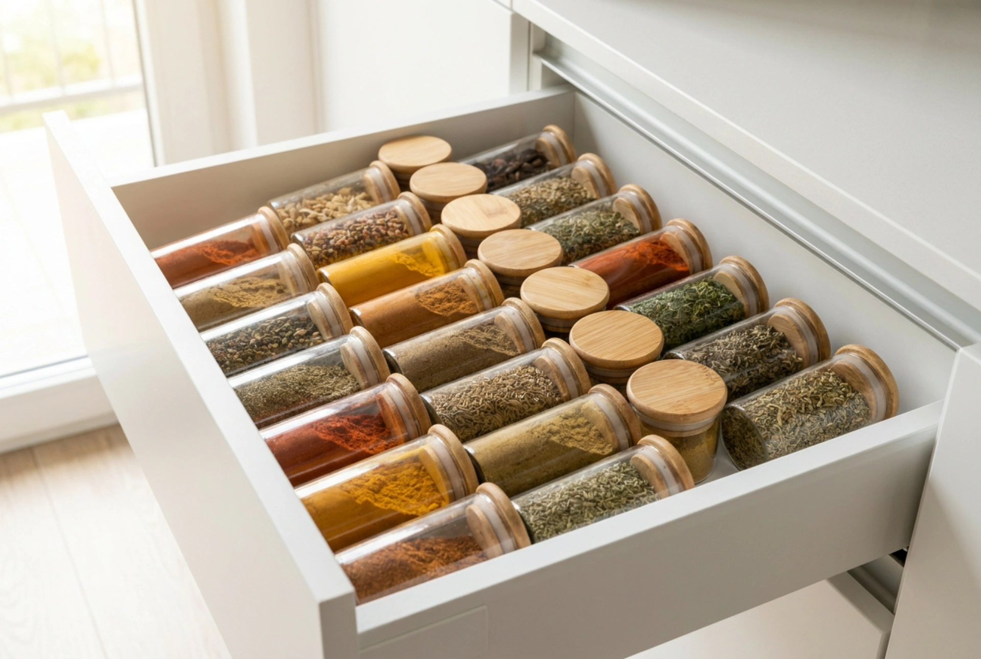 Porta-temperos modernos como base para um armário organizado