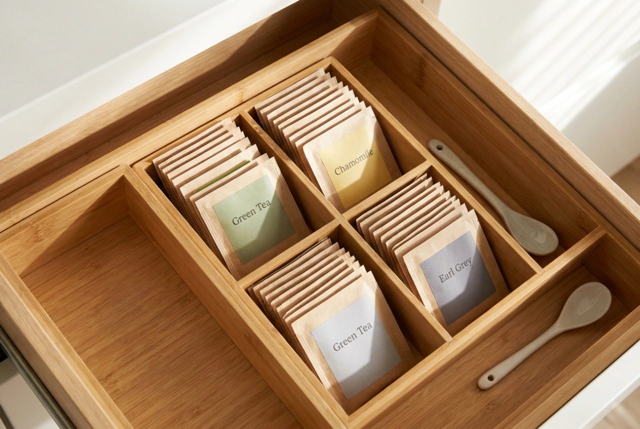 Como organizar um organizador de chá para gaveta sem caos