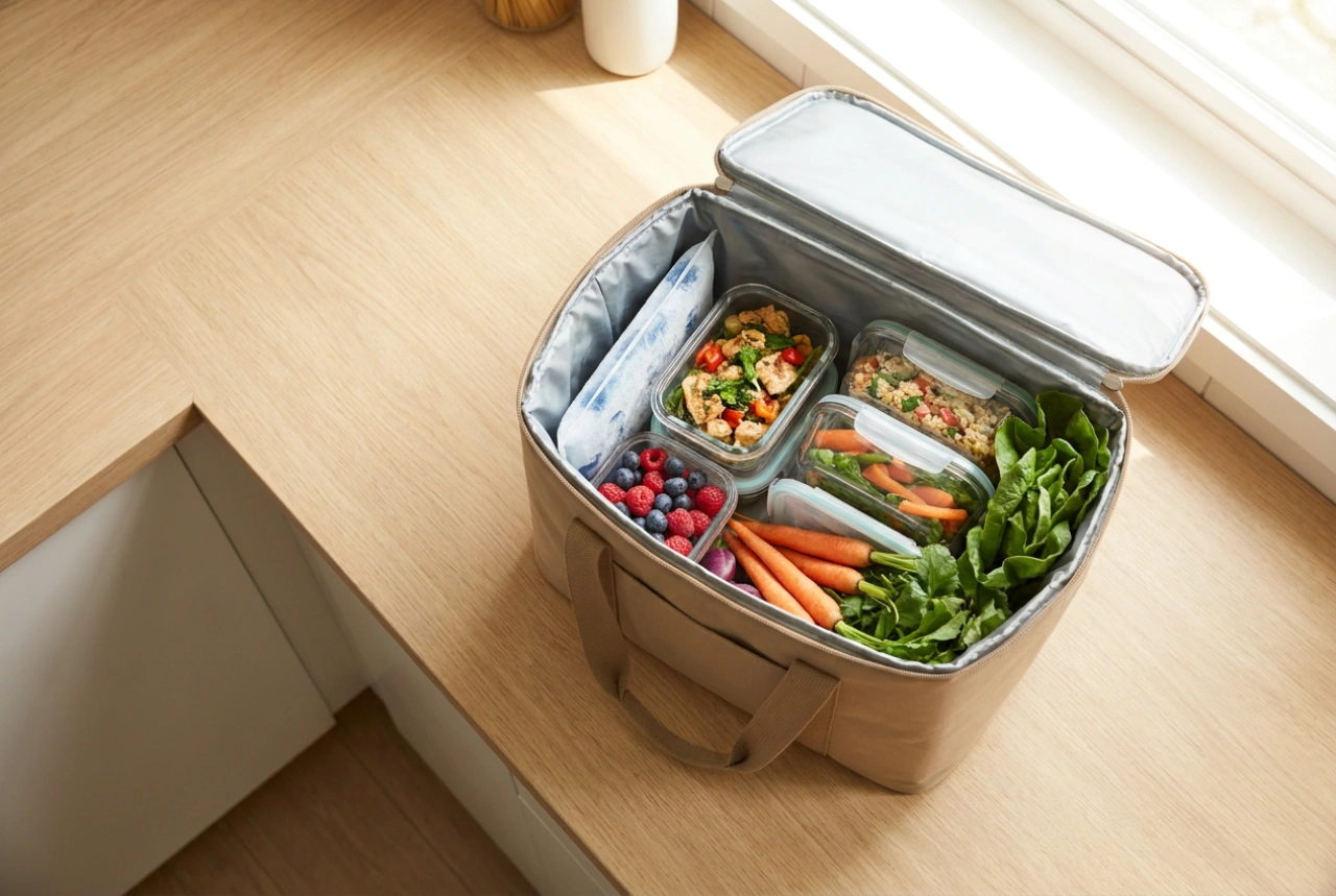 Como organizar alimentos na bolsa térmica com placas de gelo
