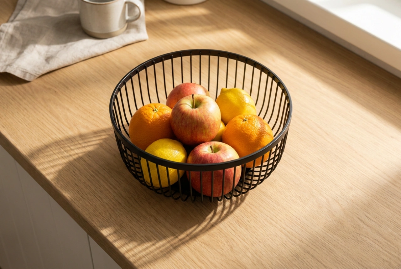 Como garantir a ventilação das frutas em uma cesta de metal na cozinha