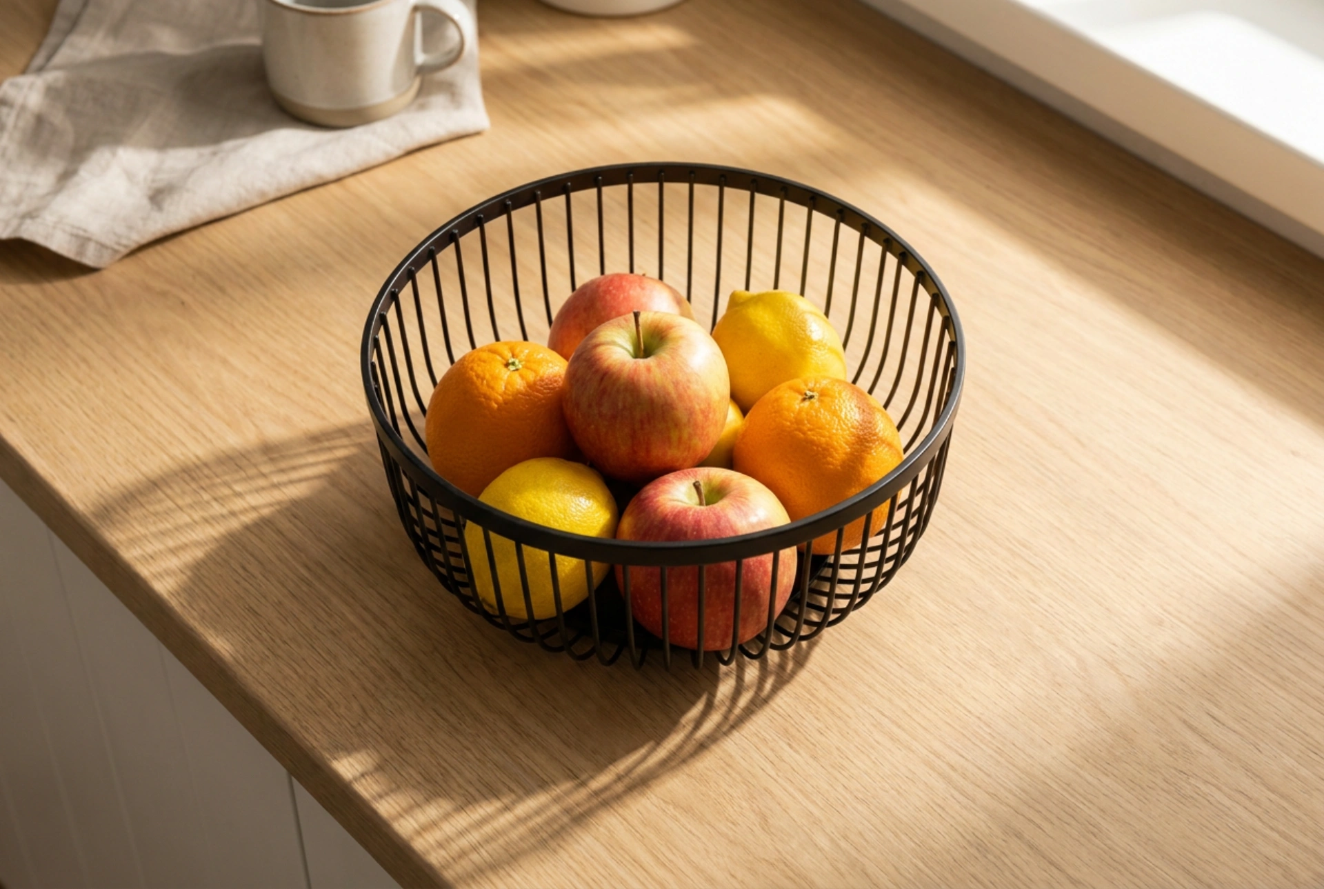 Como garantir a ventilação das frutas em uma cesta de metal na cozinha