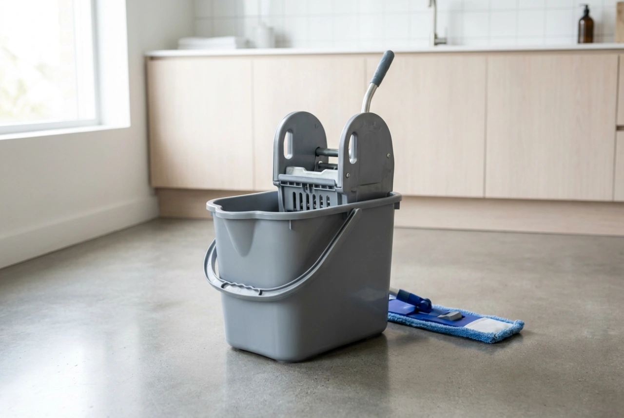 Como limpar grandes superfícies com mop industrial e balde espremedor
