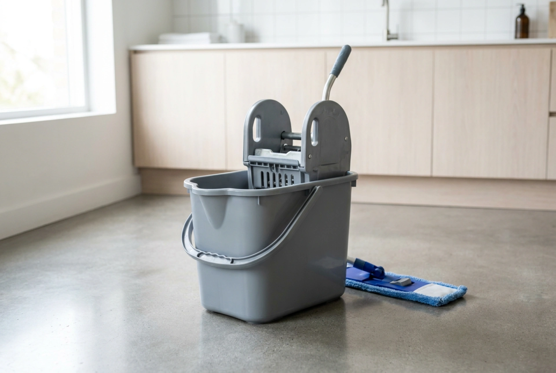 Como limpar grandes superfícies com mop industrial e balde espremedor