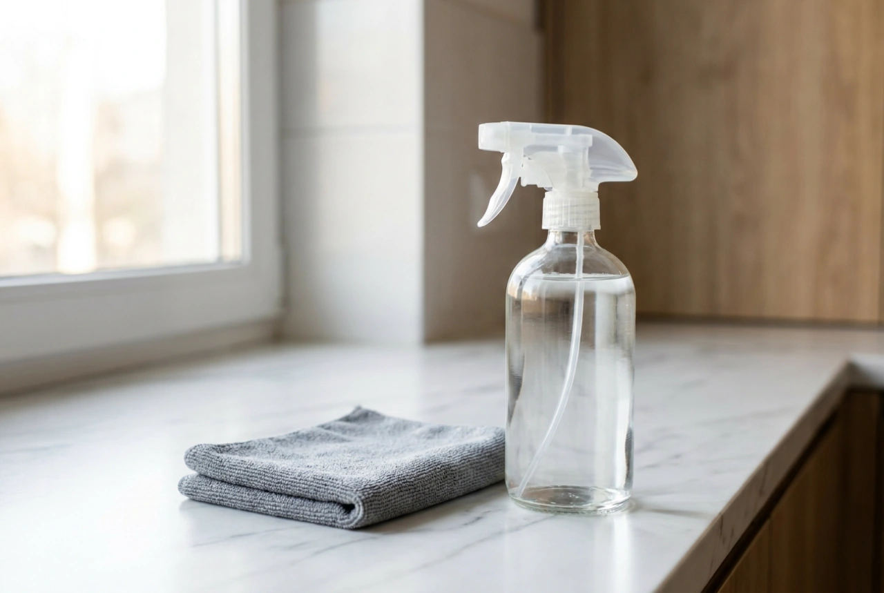 Produt de limpeza caseiro para vidros com vinagre e proporções seguras para caixilhos