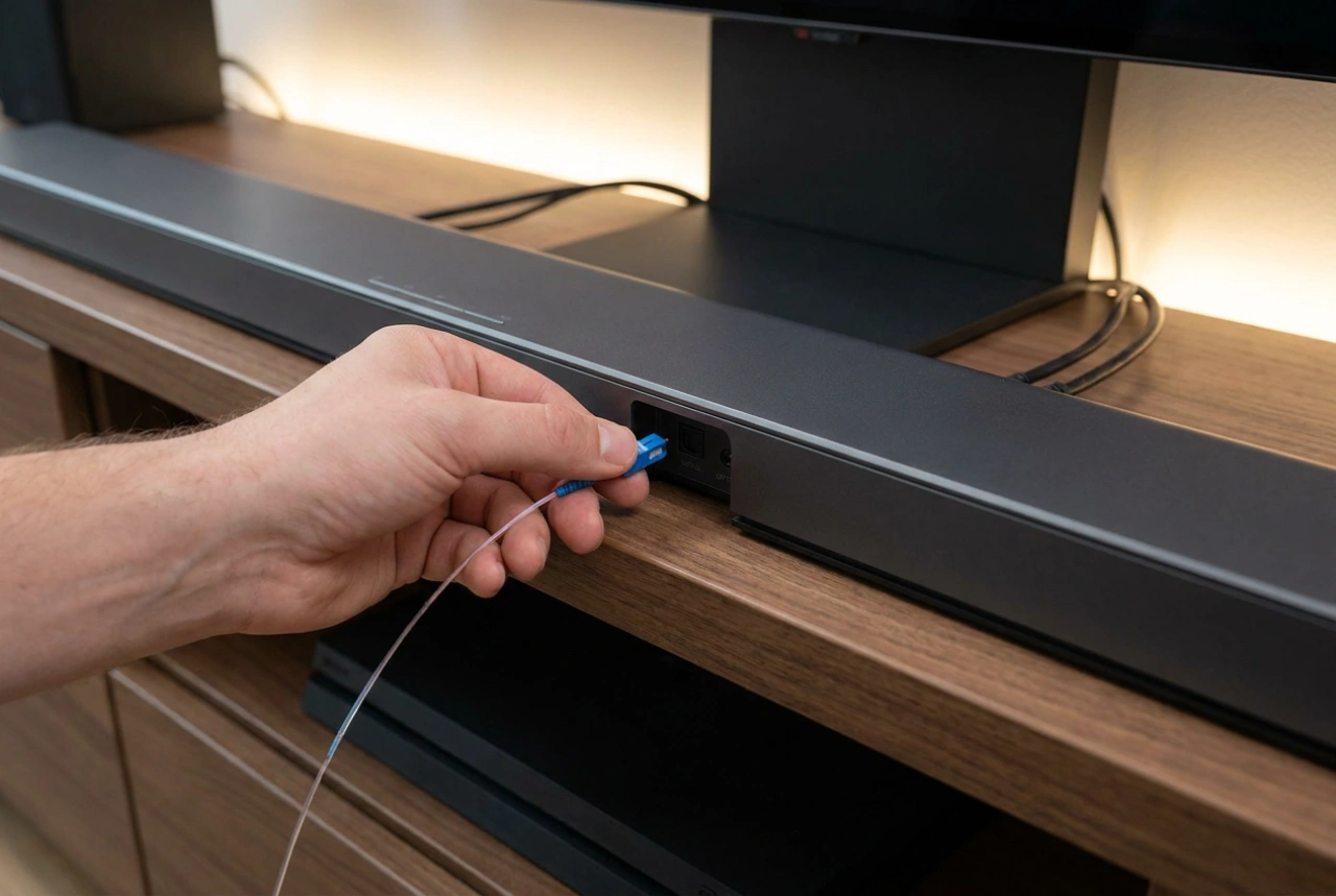 Penaos liammañ ur fun optek ouzh ur soundbar hag ur skinwel