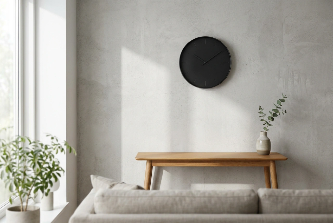 Como destacar um grande relógio de parede preto em um interior moderno