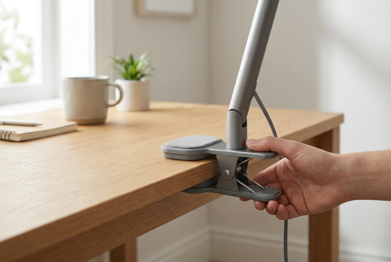 Como fixar uma luminária de mesa com garra para que não caia