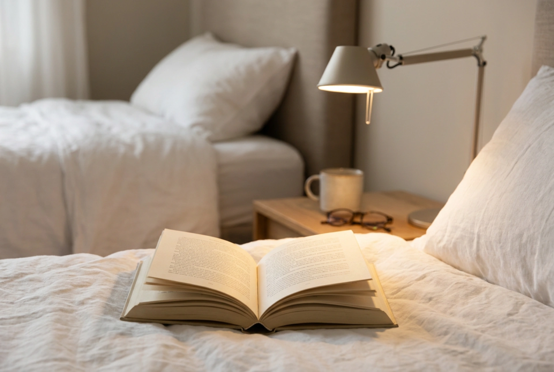 Como posicionar a luminária de leitura na cama sem sombras no livro