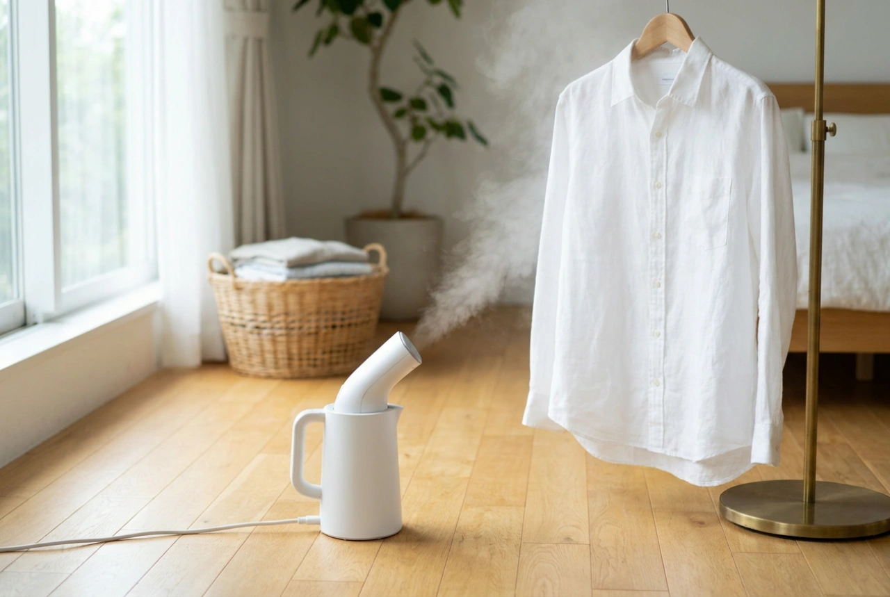Passadeira a vapor com suporte e a praticidade de passar roupas na vertical
