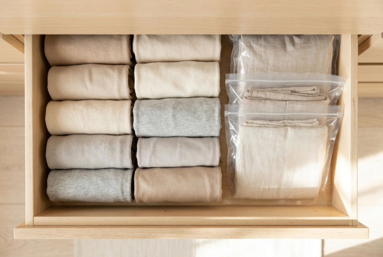 Como dobrar roupas em sacos para economizar espaço