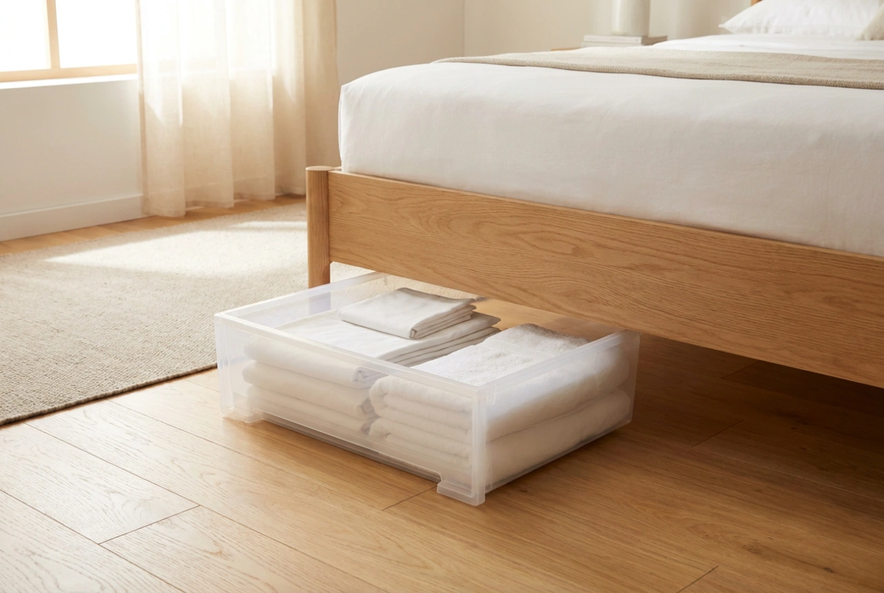 Caixas organizadoras sob a cama: otimização e conservação de tecidos no quarto