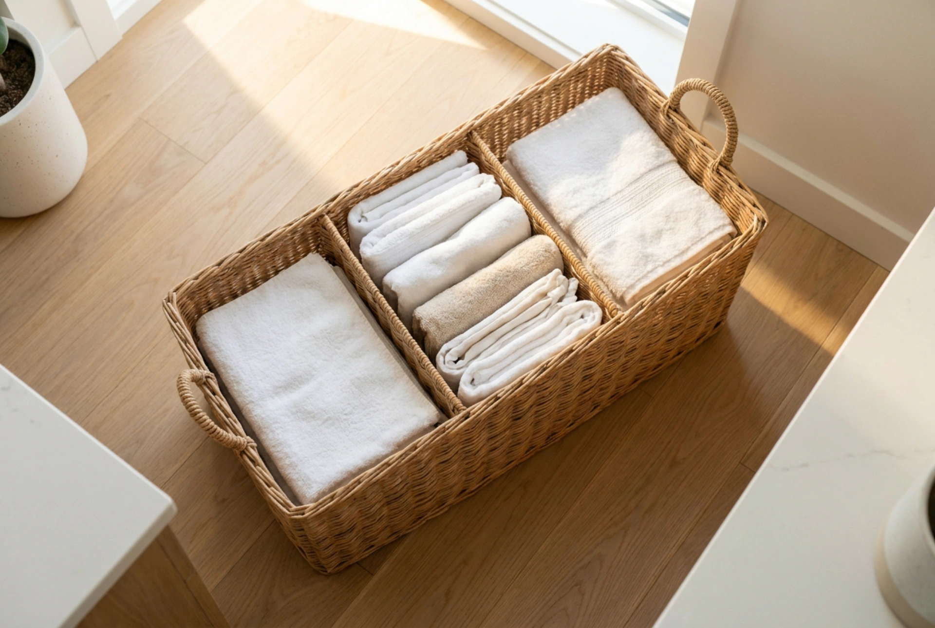 Como o cesto de roupa horizontal facilita a triagem das peças