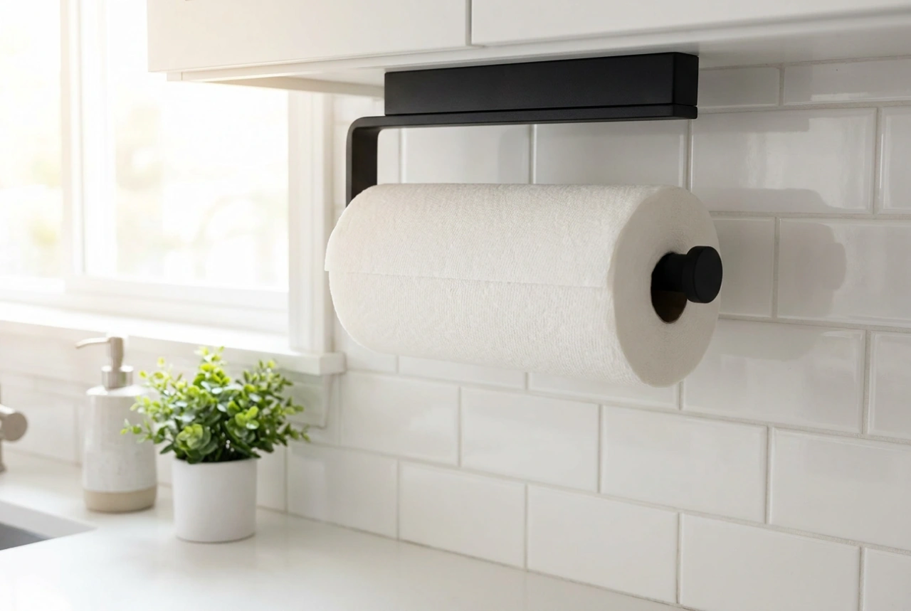 Suporte para toalha de papel em local prático e higiênico