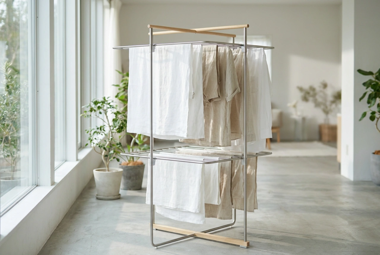Varal alto e o método científico para secar roupas compridas sem amassar