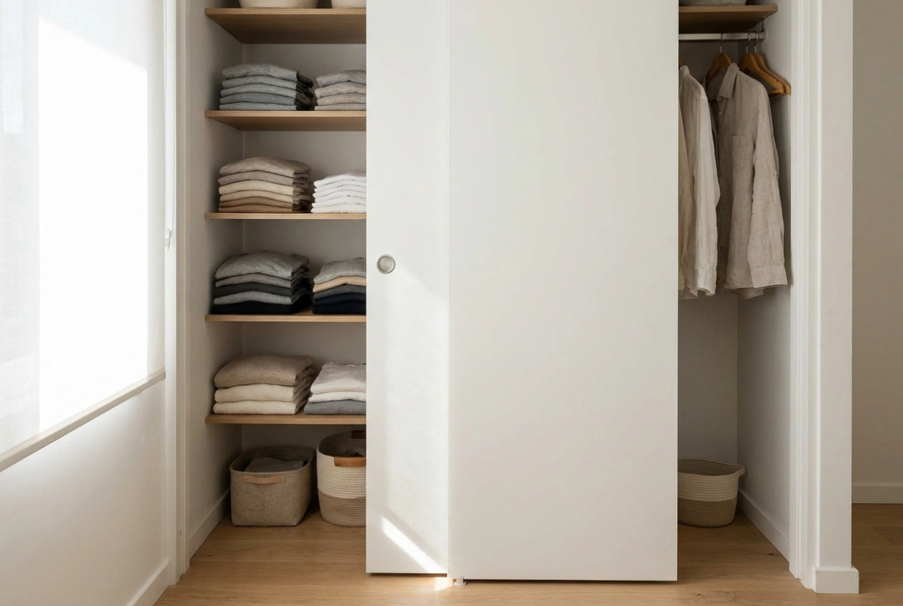 Guarda-roupa com portas de correr em quartos pequenos e regras de acesso confortável