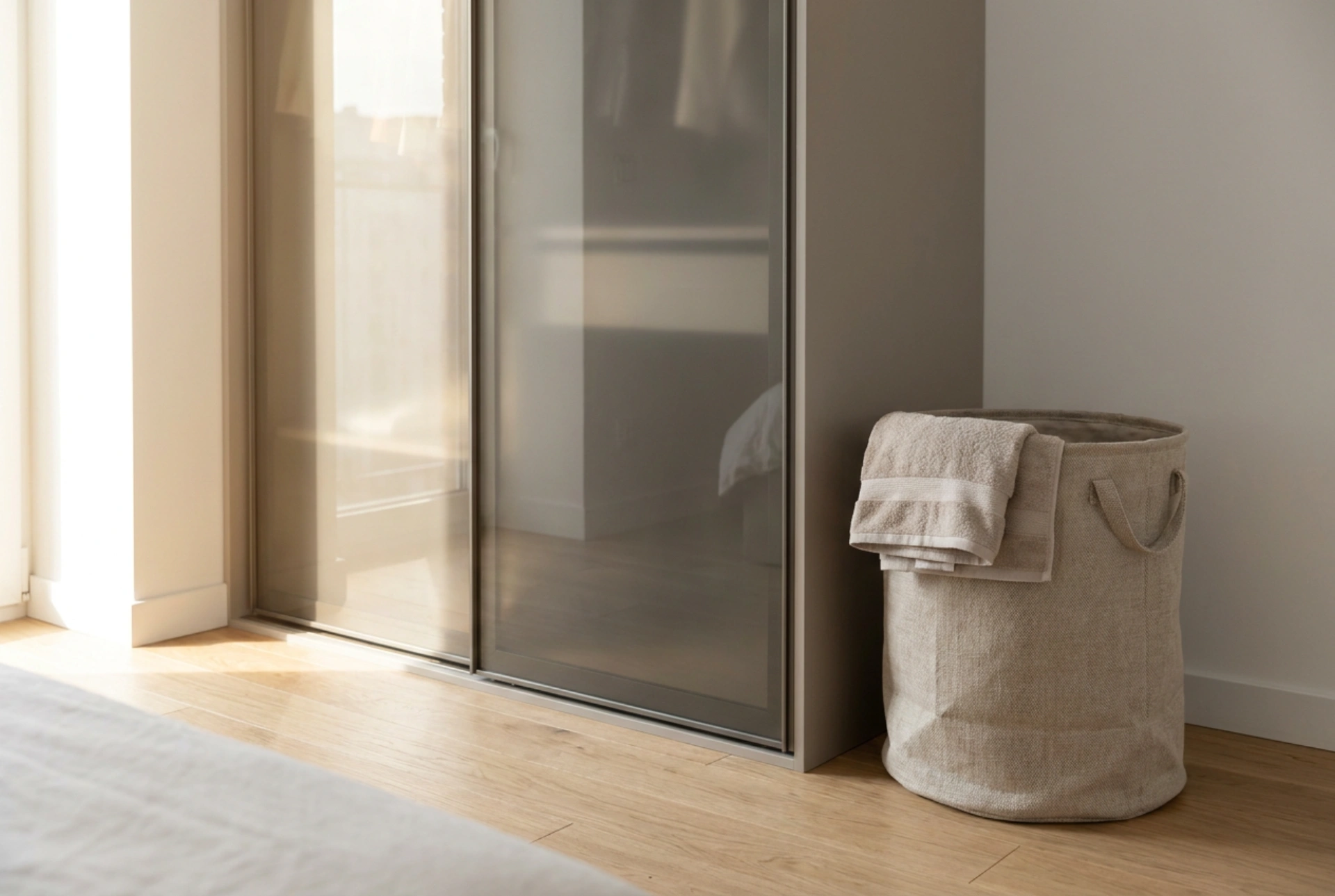 Armário de correr com espelhos e estratégias para um quarto funcional
