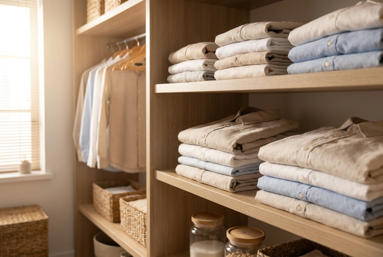 Sistema comprovado para organizar roupas em prateleiras de grandes armários
