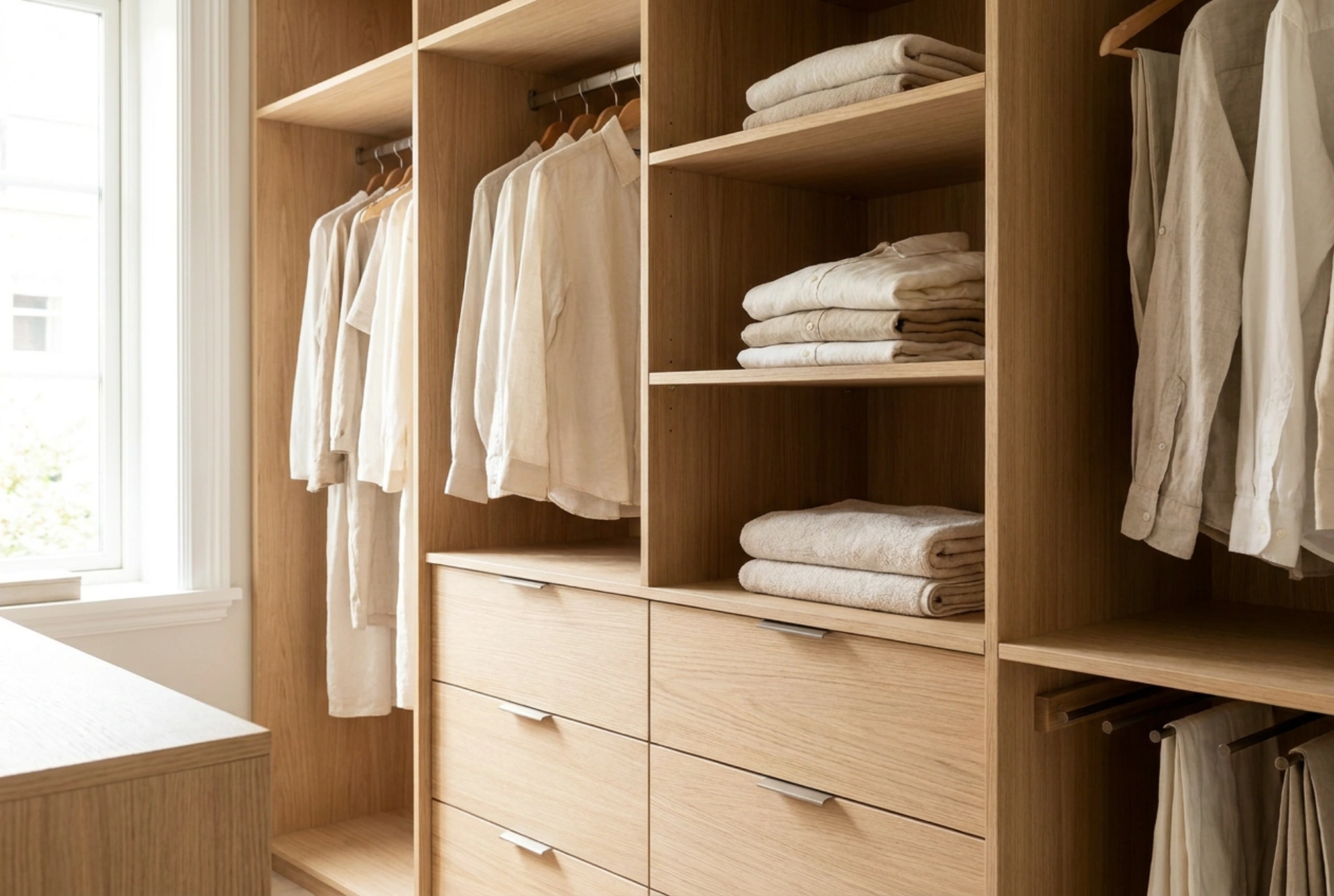Organização ideal de um guarda-roupa de duas portas com gavetas