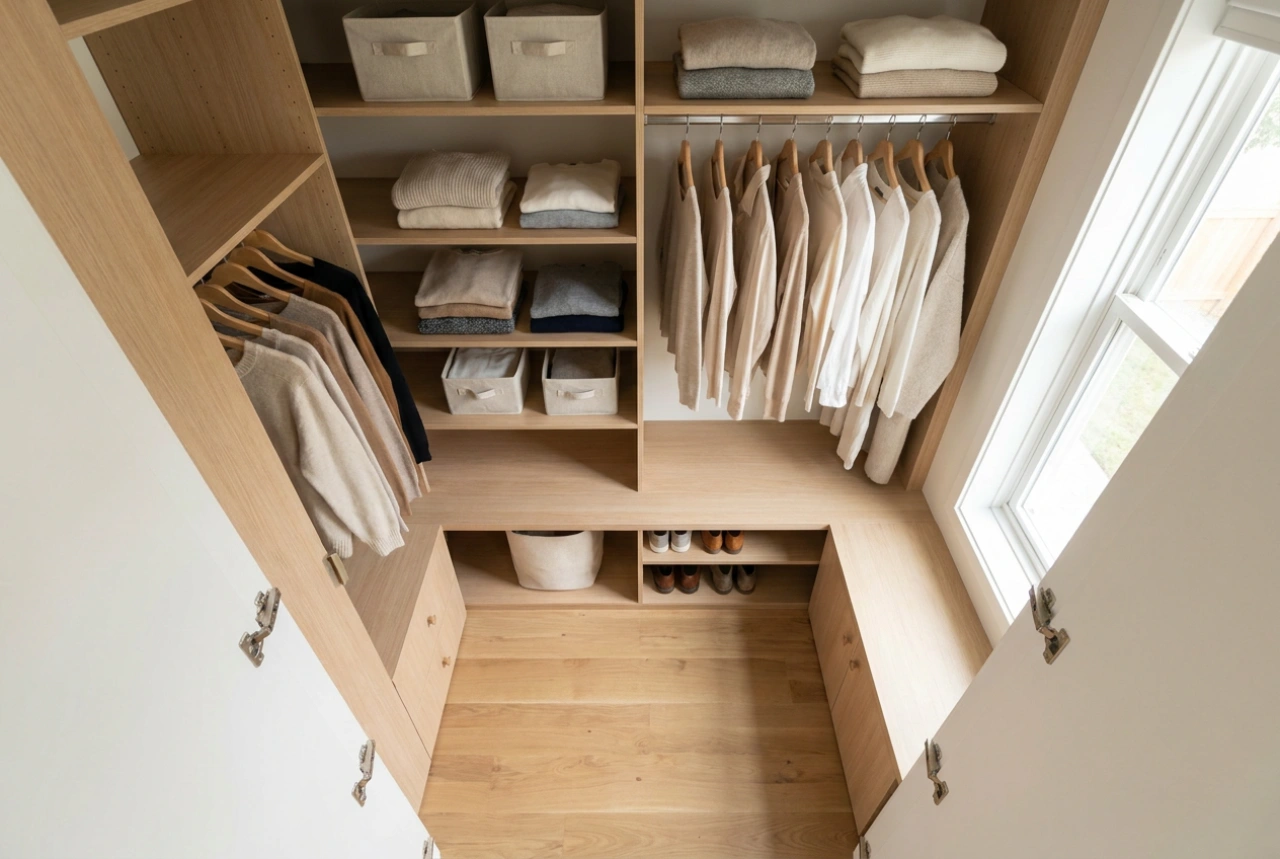 Como planejar um guarda-roupa com portas de abrir para que nada seja bloqueado