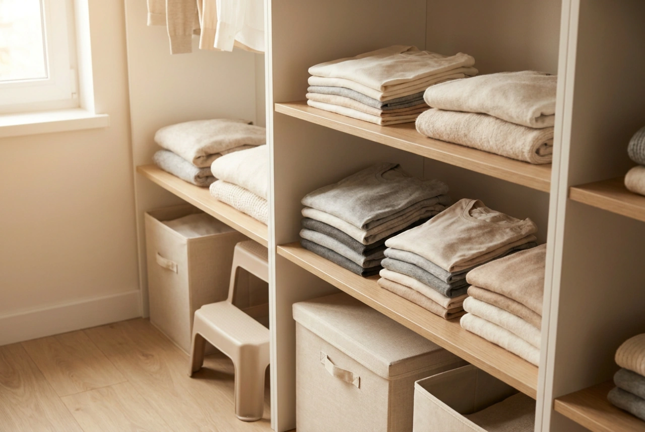 Guarda-roupa com prateleiras: a disposição ideal que facilita a dobra e organização