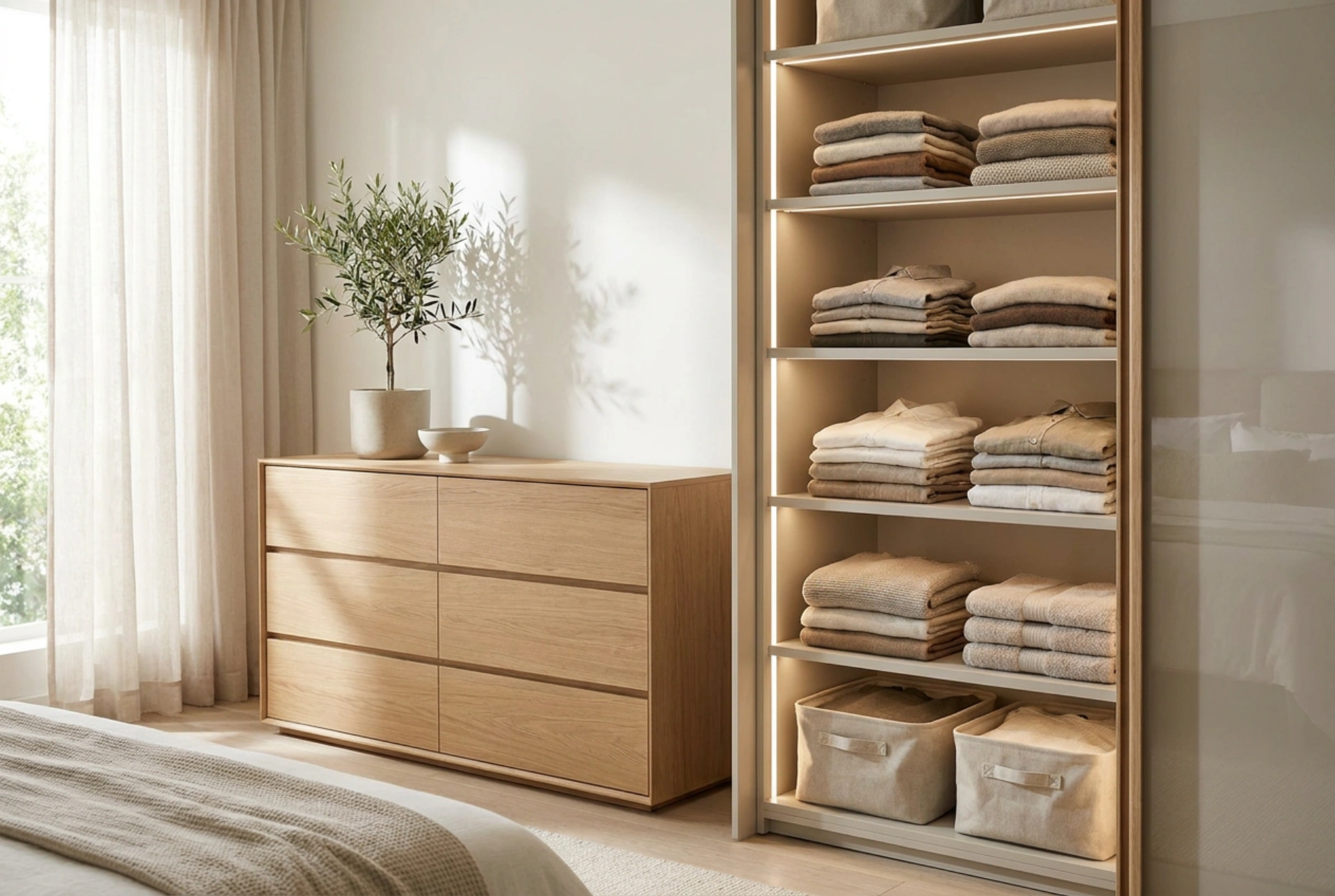 Organização complementar entre guarda-roupa e cômoda: como dividir roupas sem duplicar funções