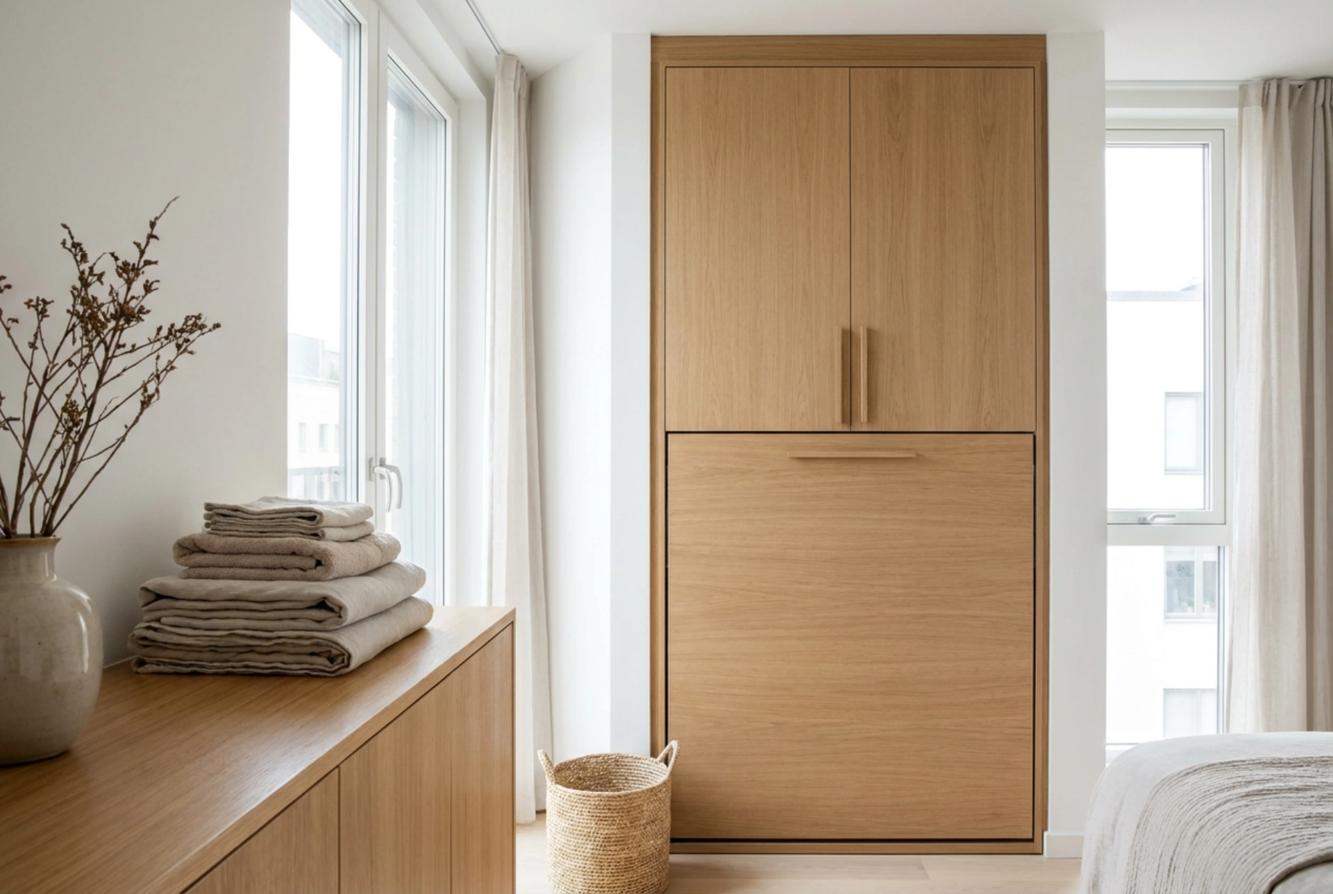 Armário com cama retrátil e as regras de organização de um quarto multifuncional