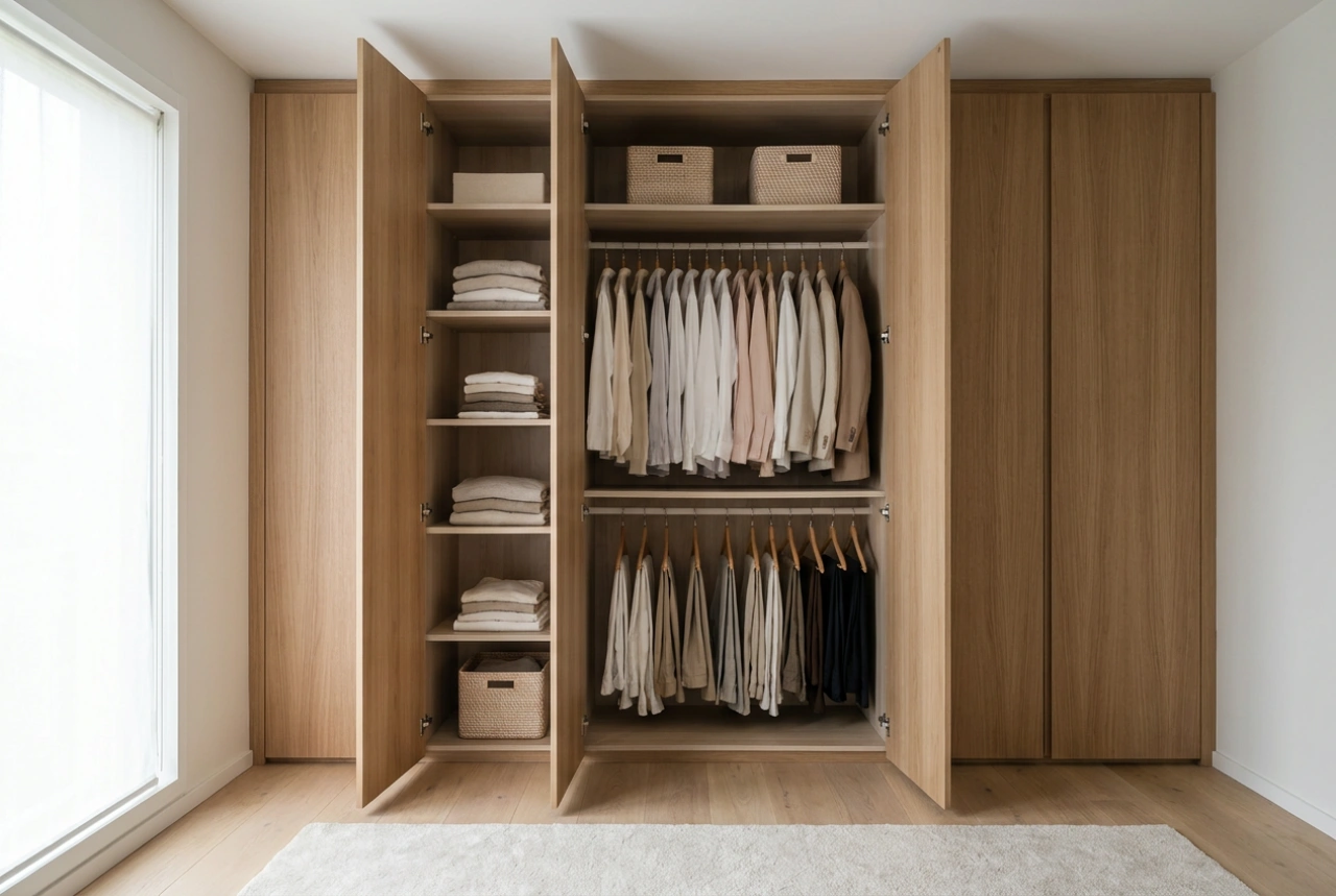 Armário com portas de abrir e a ergonomia de acesso a todo o interior