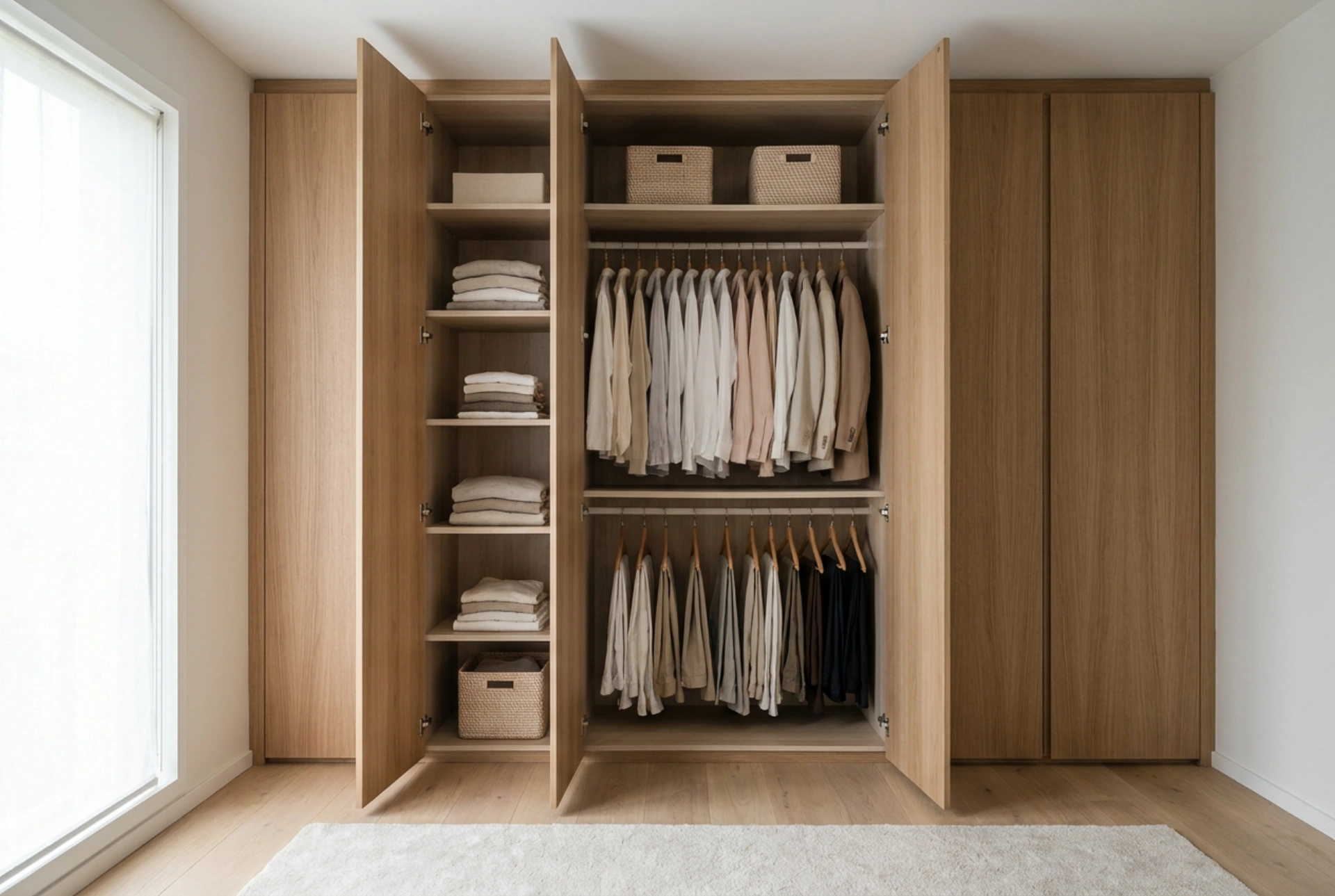 Armário com portas de abrir e a ergonomia de acesso a todo o interior
