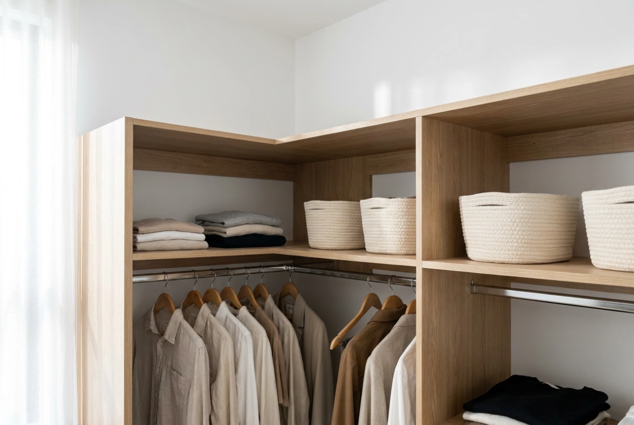 Como planejar um closet de canto para o quarto e garantir uma passagem confortável