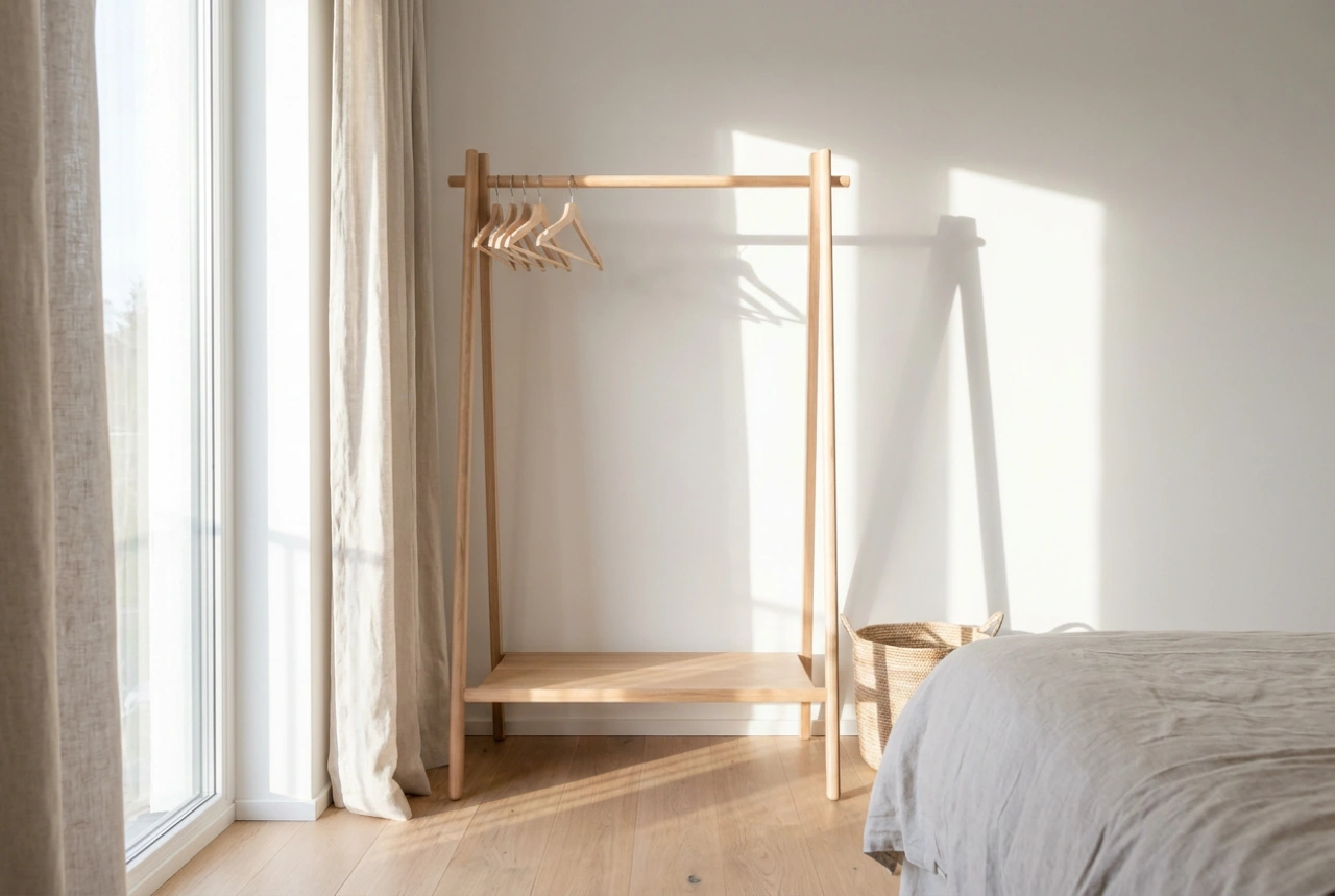 Como posicionar uma arara de roupas para não atravancar o quarto