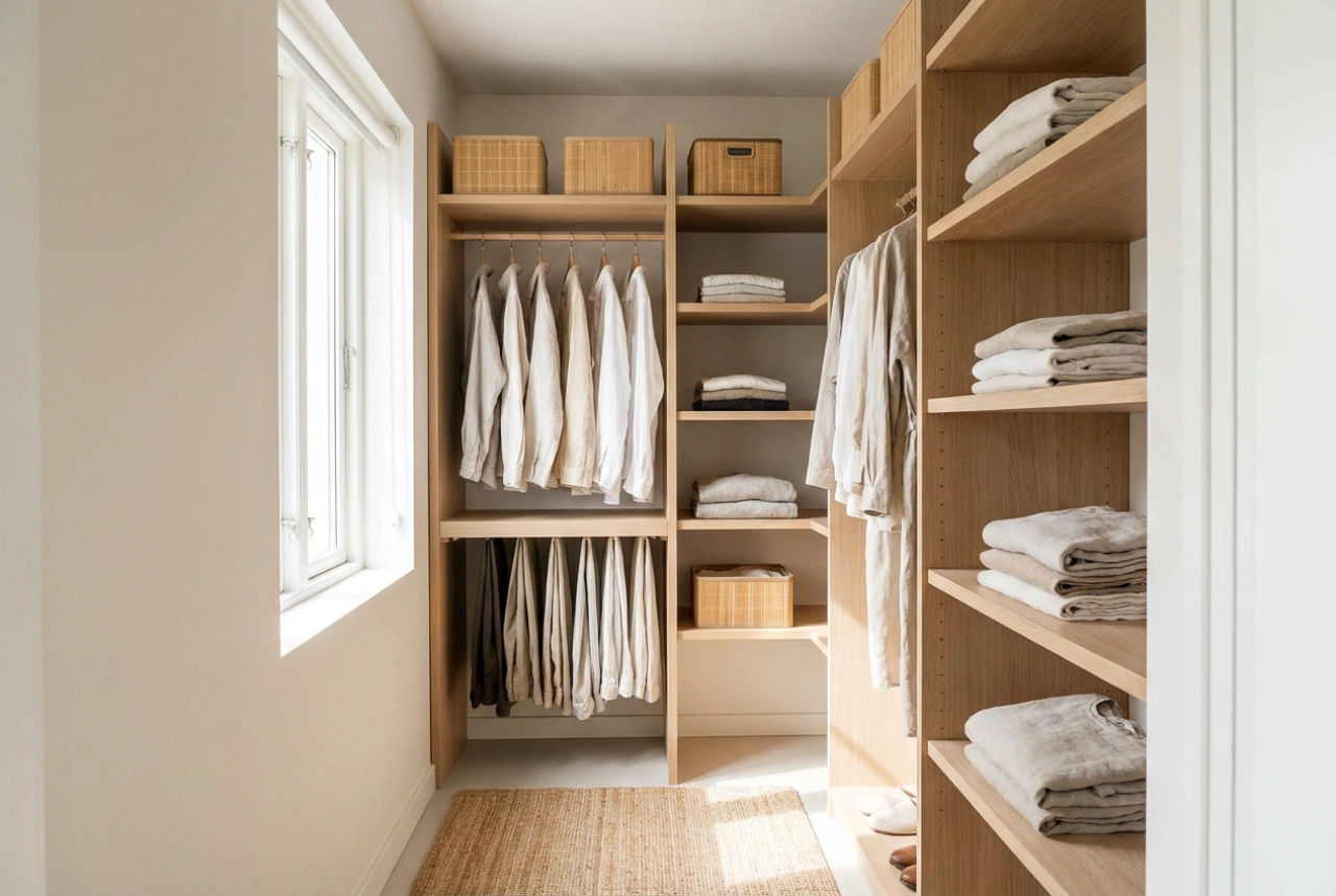 Como organizar um guarda-roupa estreito no quarto sem perder espaço para a cama