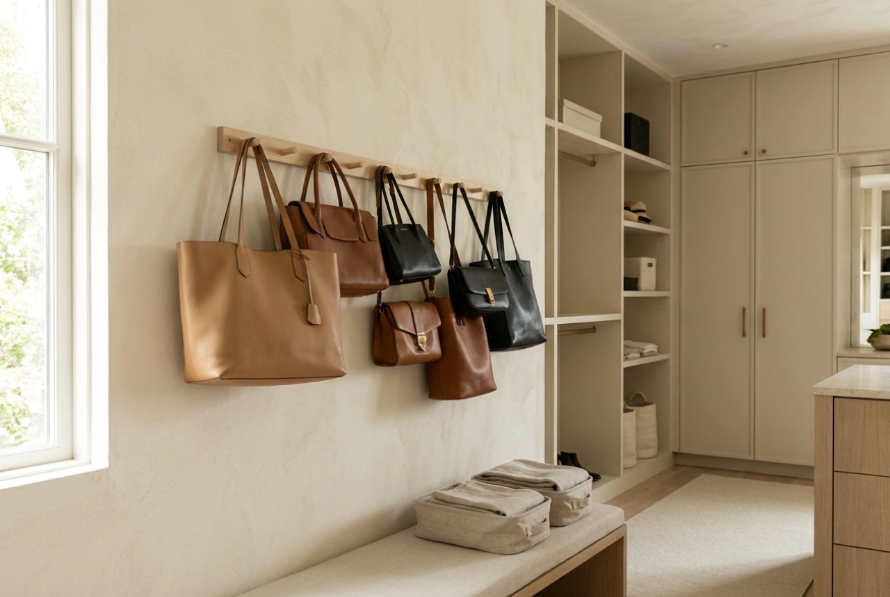 Como organizar bolsas no armário com a ajuda de um cabide adequado