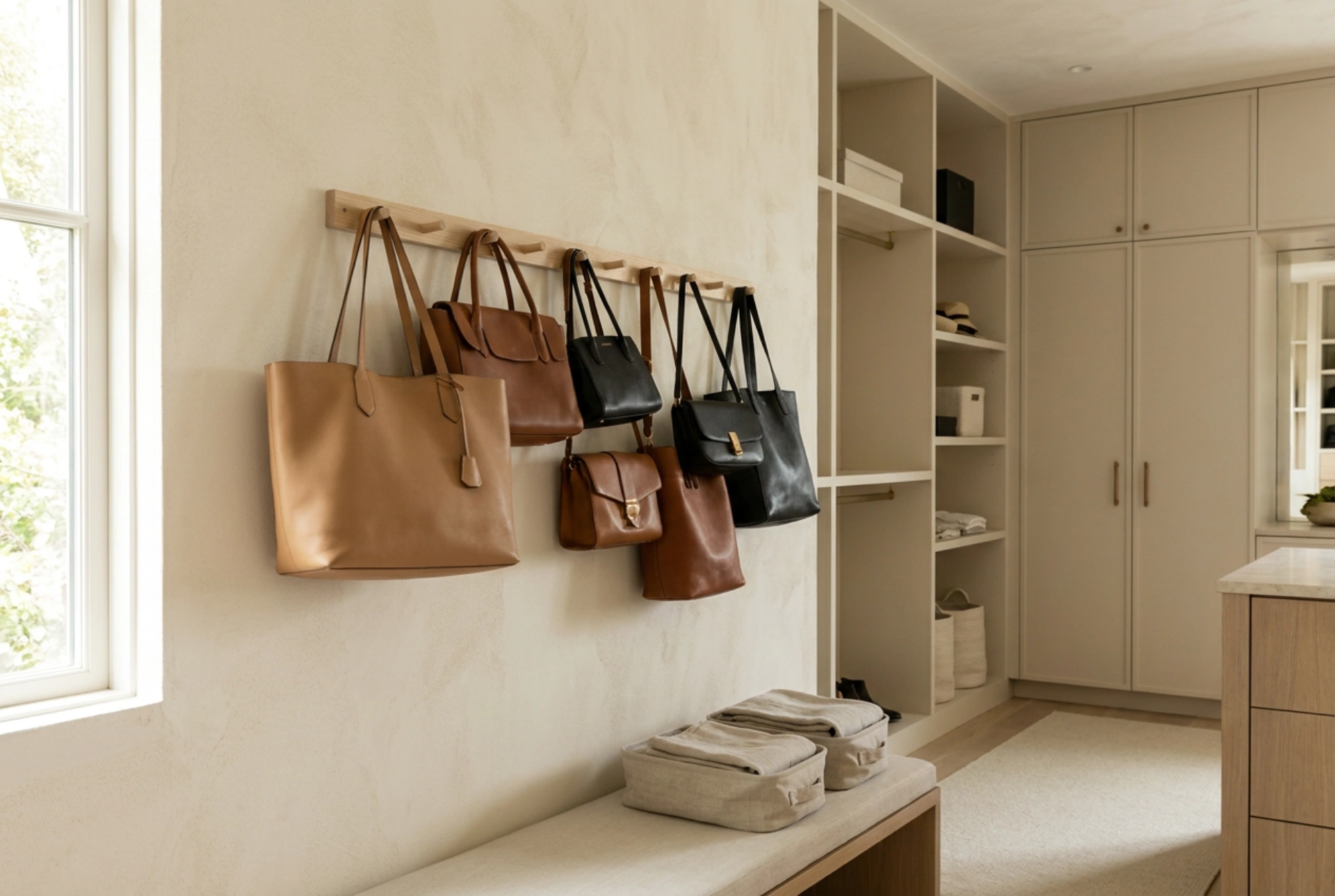Como organizar bolsas no armário com a ajuda de um cabide adequado