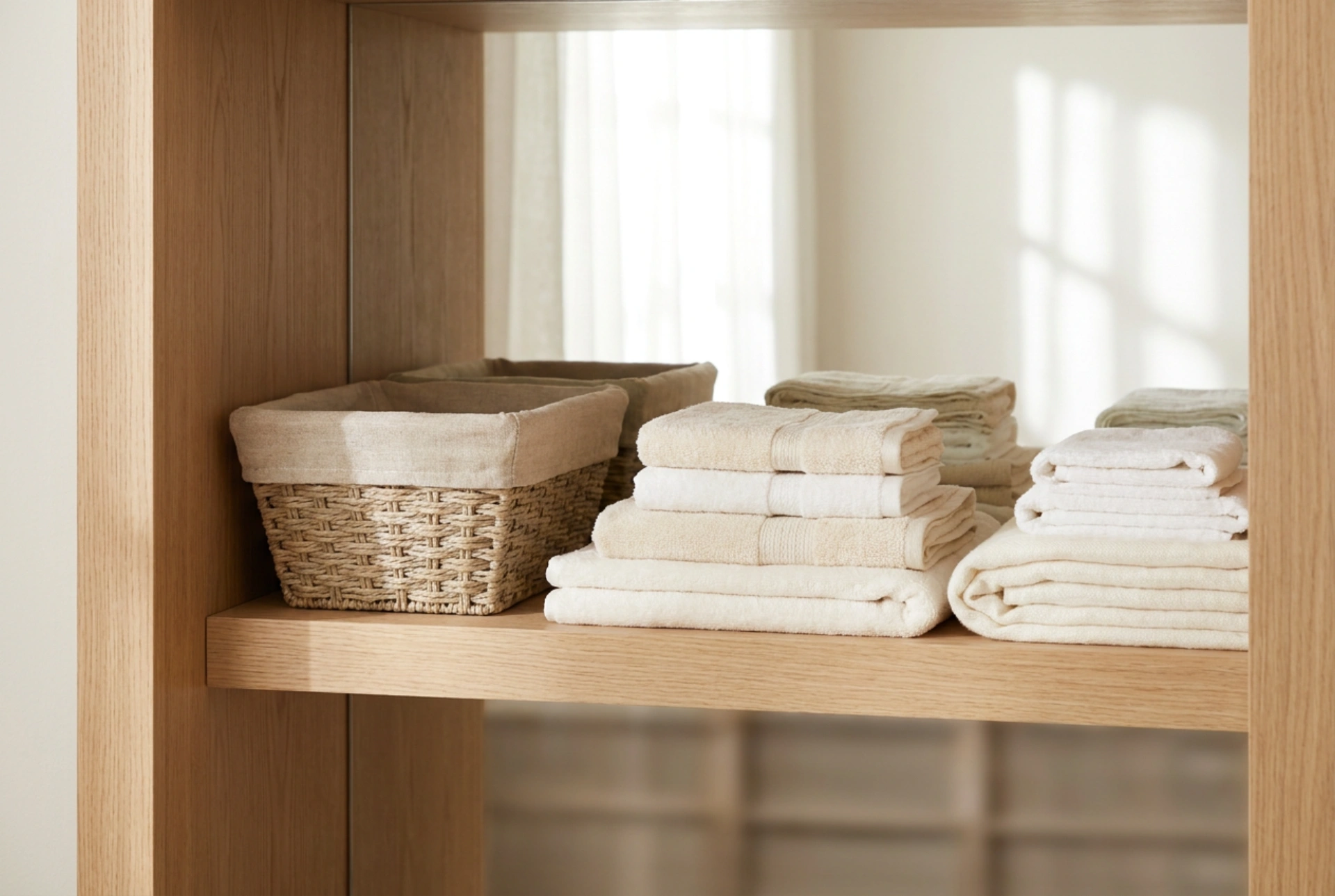Cesto de roupa no armário e um sistema simples para organizar roupas