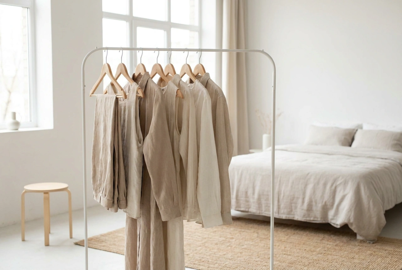 Arara de roupas branca e técnicas para um closet visualmente leve
