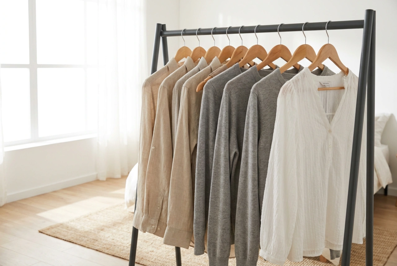 Como o suporte de cabides para guarda-roupa ajuda a planejar conjuntos de roupas